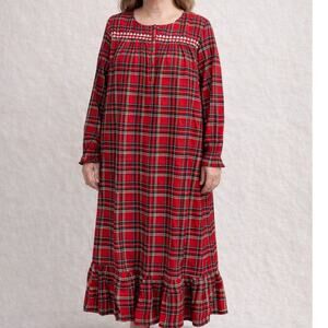Laura Scott Petite Modest Red Plaid Flannel Long Sleeve Night Gown -Large NWT